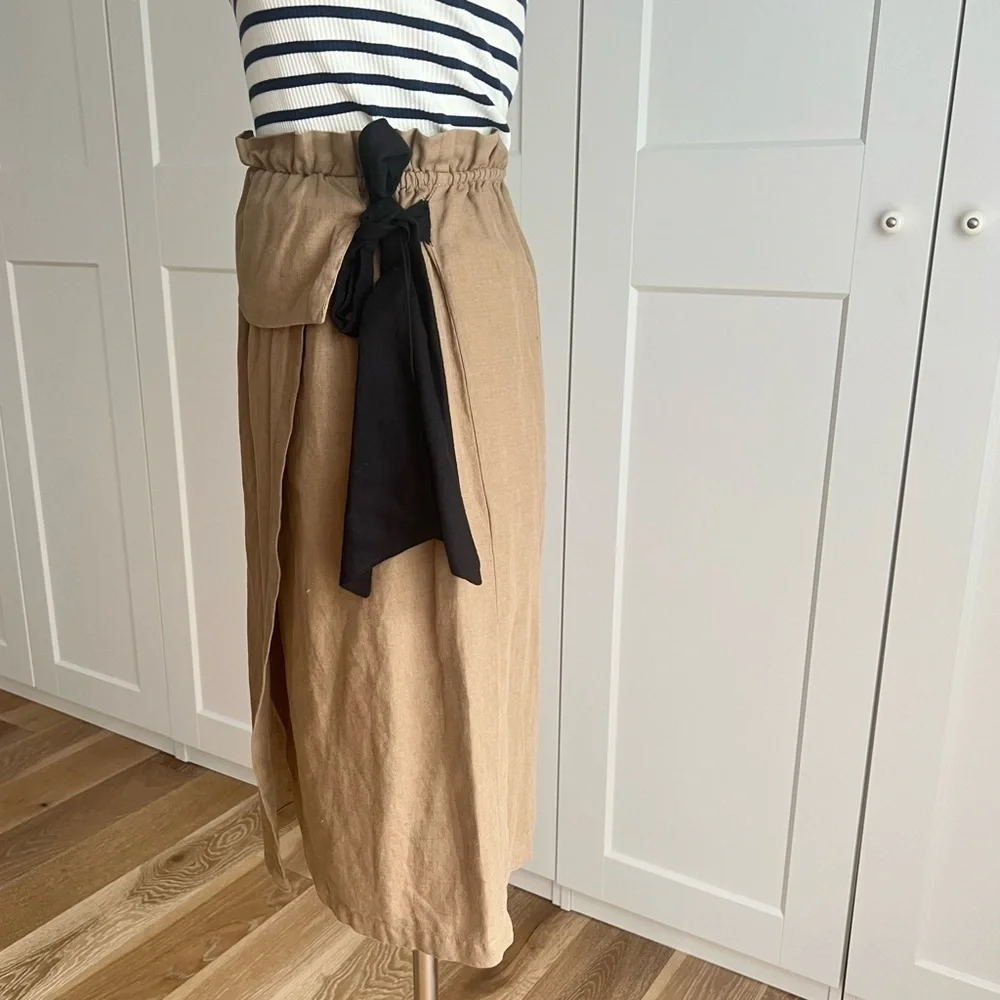ZARA Linen Blend Faux Wrap Skirt Paper Bag Skirt sz. XS